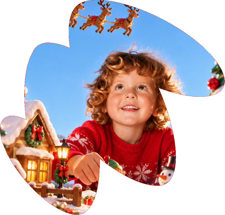 Bambino che guarda le renne di Babbo Natale